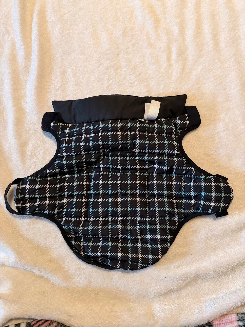 Black Quilted Dog Puffer Vest with Plaid Collar
